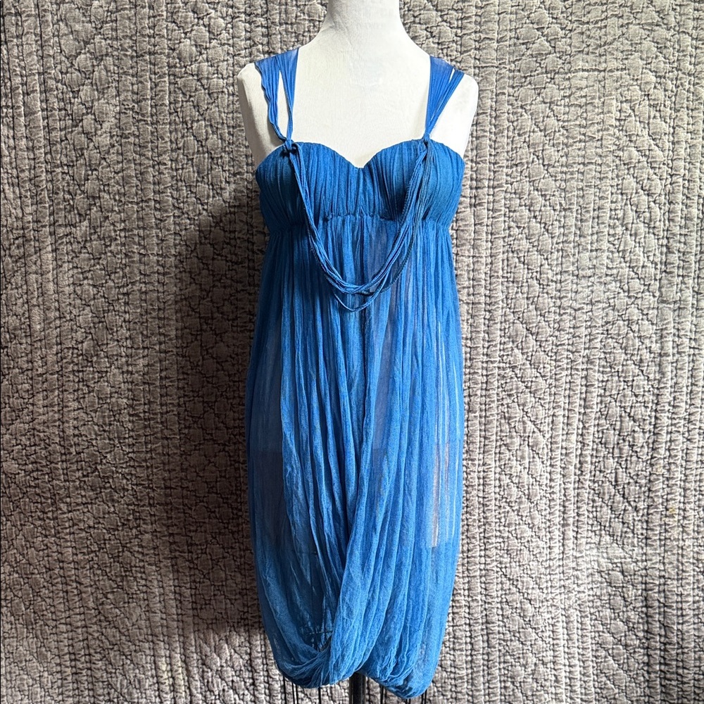 Elegant Blue Mini Dress,very exclusive Italian 100% Silk.The softer fabric made